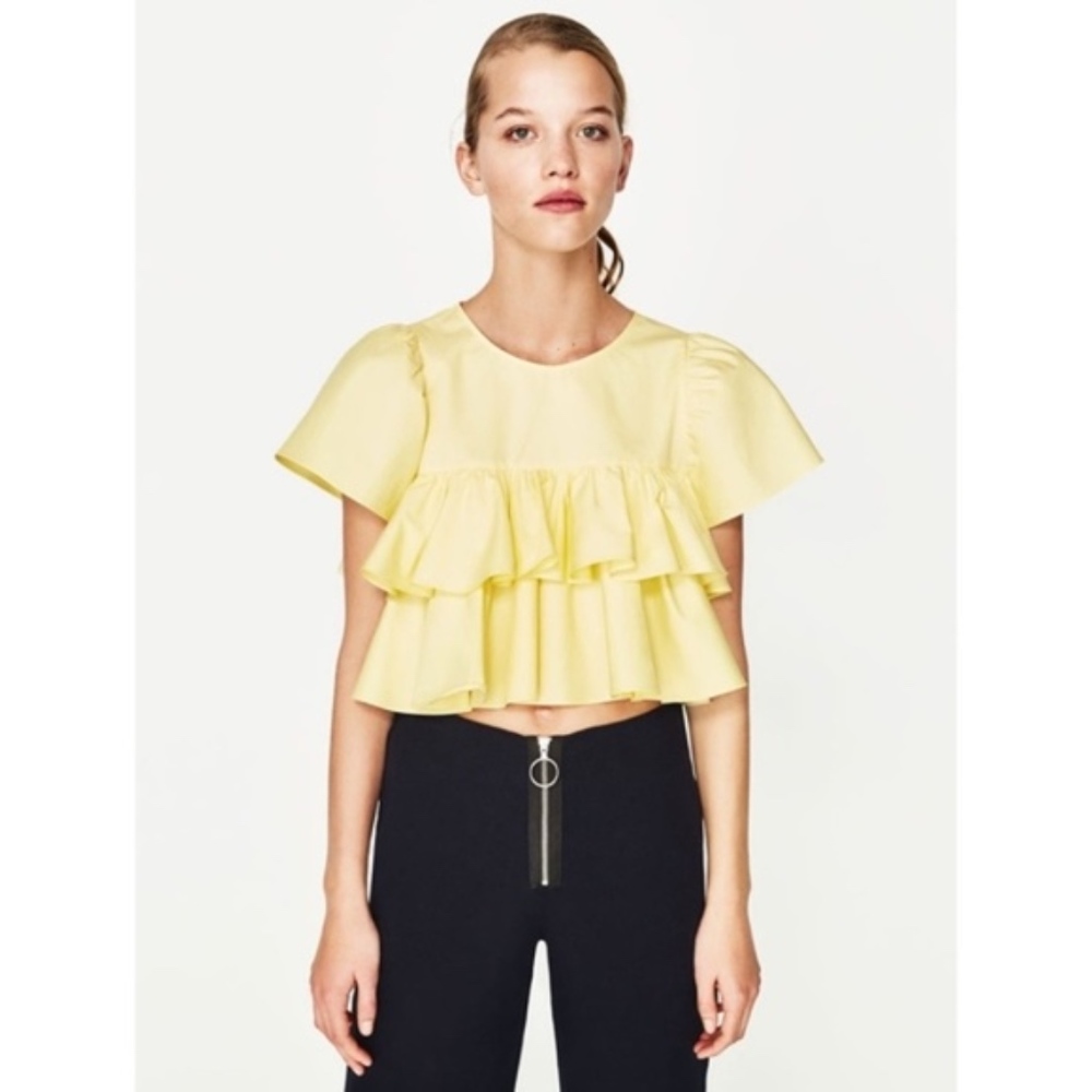Zara Yellow Ruffle Drop Top, NWT, Medium